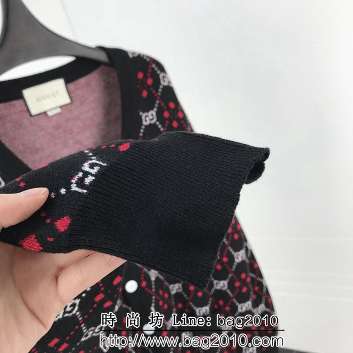 GUCCI古馳 黑紅新配色系列 18ss秋冬新款 全身雙G logo 開衫毛衣 情侶款 ydi1419